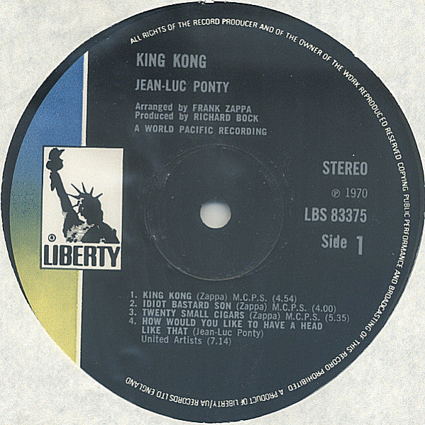 Jean-Luc Ponty : King Kong (Jean-Luc Ponty Plays The Music Of Frank Zappa) (LP, Album, Upt)