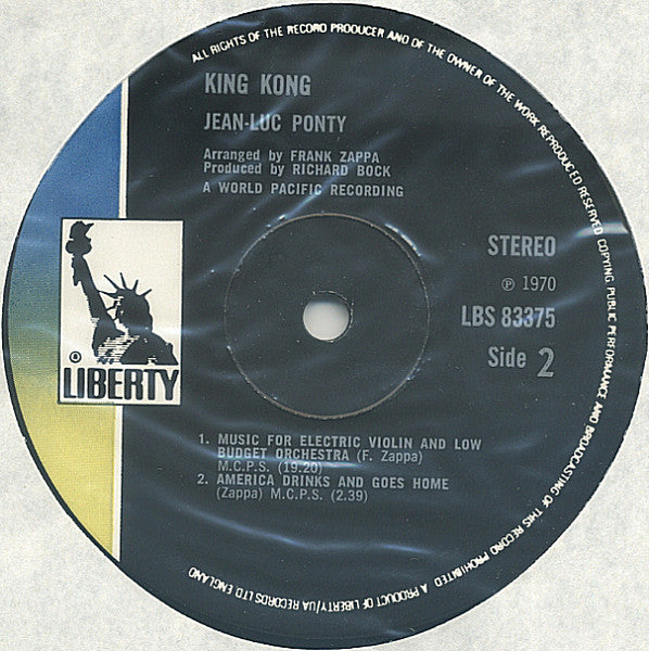 Jean-Luc Ponty : King Kong (Jean-Luc Ponty Plays The Music Of Frank Zappa) (LP, Album, Upt)