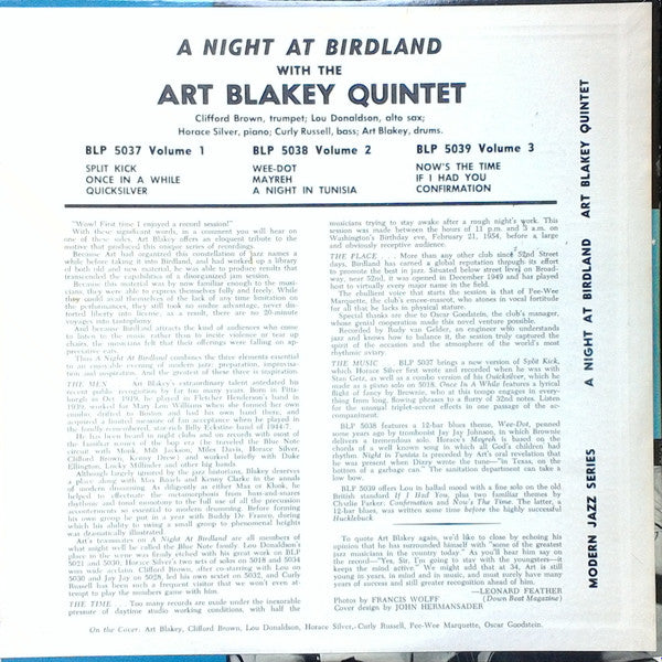 Art Blakey Quintet ~ A Night At Birdland, Volume 1 (Vinyl) - Djungel & Jazz