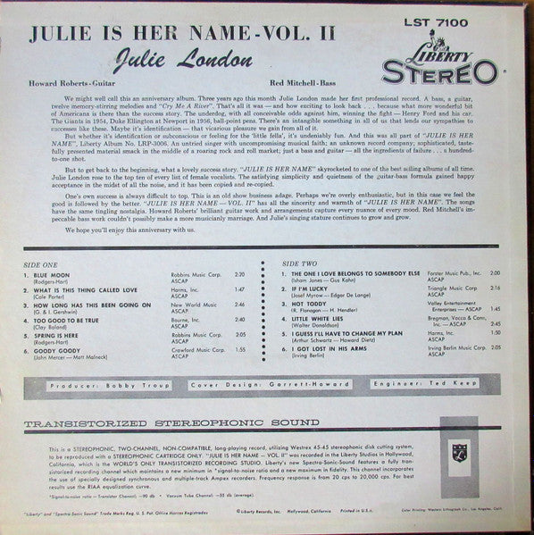 Julie London ~ Julie Is Her Name Volume II (Vinyl) - Djungel & Jazz