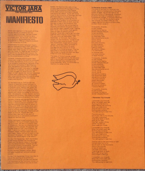 Victor Jara ~ Manifiesto Chile September 1973 (Vinyl) - Djungel & Jazz