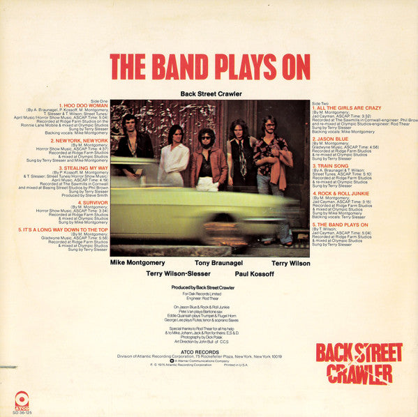 Back Street Crawler : The Band Plays On (LP, Album, PR-)