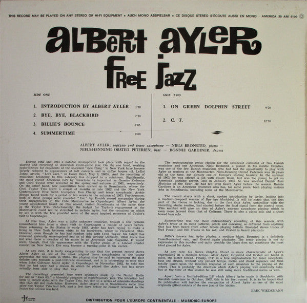 Albert Ayler ~ Free Jazz (Vinyl) - Djungel & Jazz