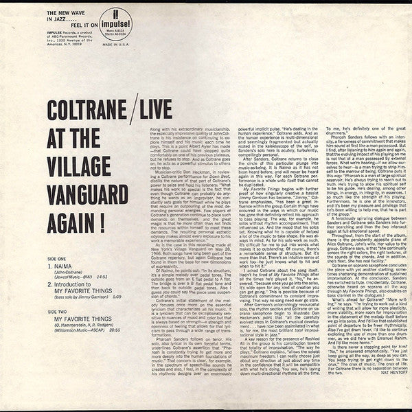 John Coltrane ~ Live At The Village Vanguard Again! (Vinyl) - Djungel & Jazz