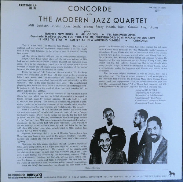 The Modern Jazz Quartet ~ Concorde (Vinyl) - Djungel & Jazz