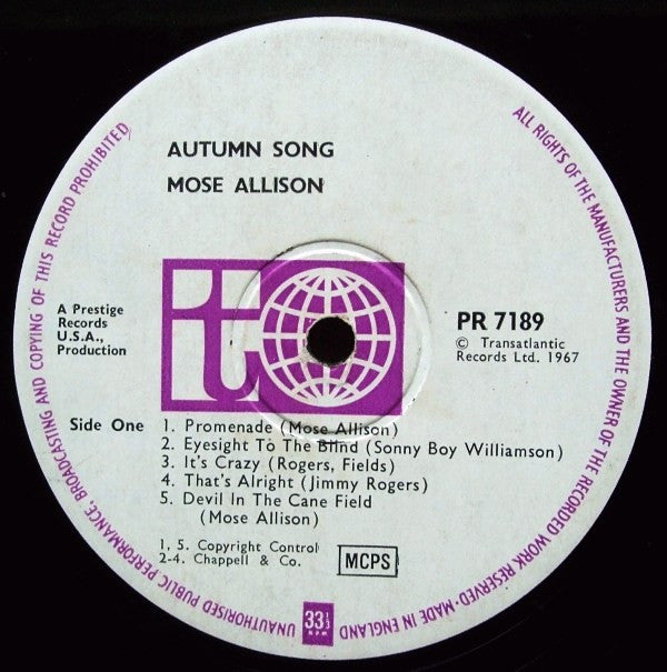 Mose Allison ~ Autumn Song (Vinyl) - Djungel & Jazz