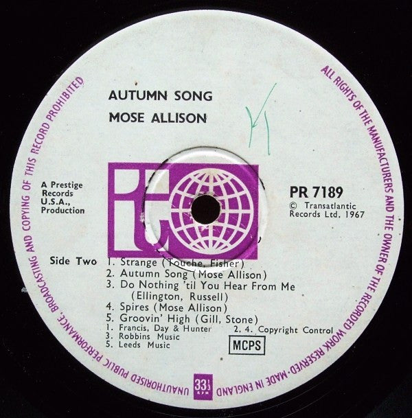 Mose Allison ~ Autumn Song (Vinyl) - Djungel & Jazz