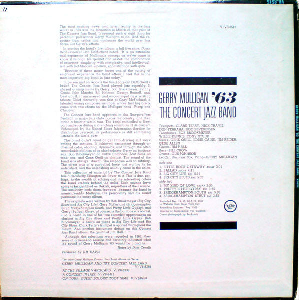 The Concert Jazz Band ~ Gerry Mulligan '63 (Vinyl) - Djungel & Jazz
