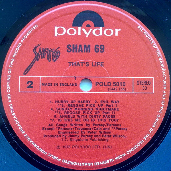 Sham 69 : That's Life (LP, Album, Gat)