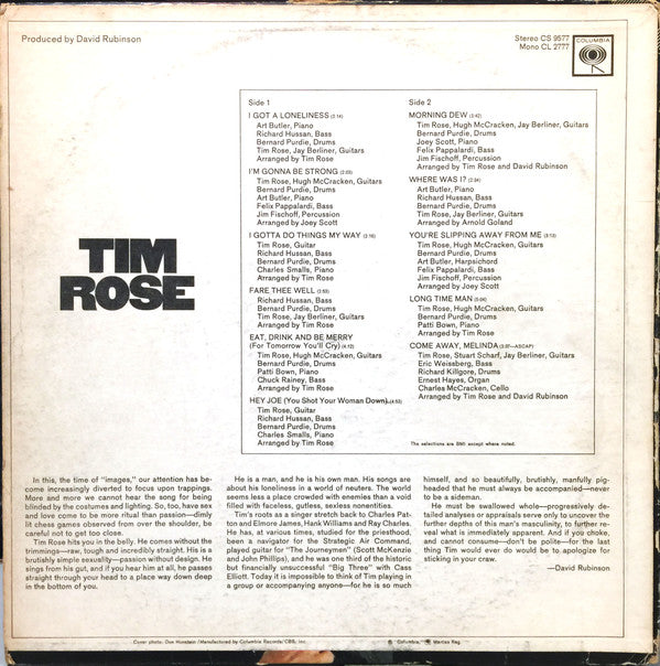 Tim Rose : Tim Rose (LP, Album)