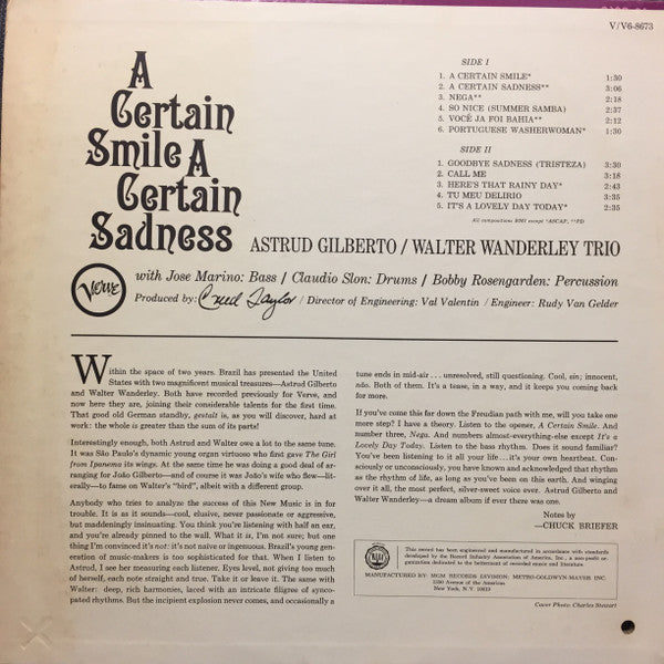 Astrud Gilberto / Walter Wanderley ~ A Certain Smile A Certain Sadness (Vinyl) - Djungel & Jazz