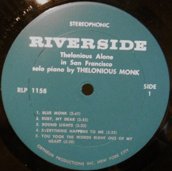 Thelonious Monk : Thelonious Alone In San Francisco (LP, Album, Orp)