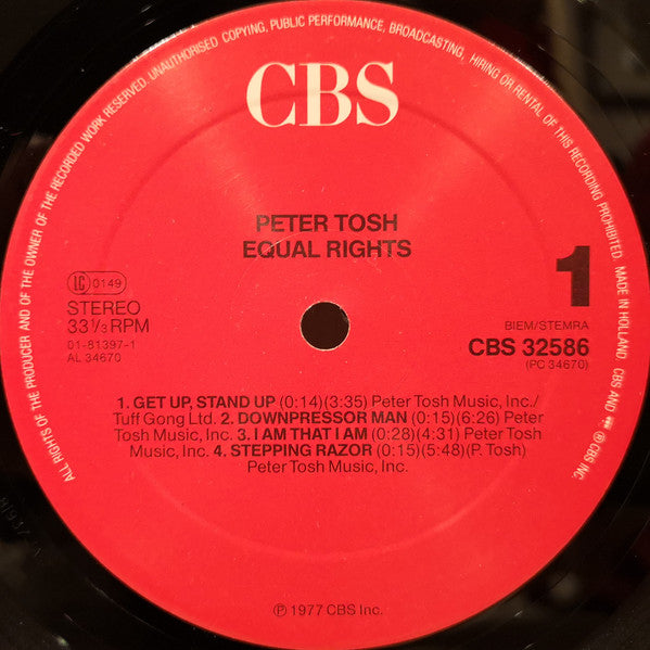 Peter Tosh : Equal Rights (LP, Album, RP)