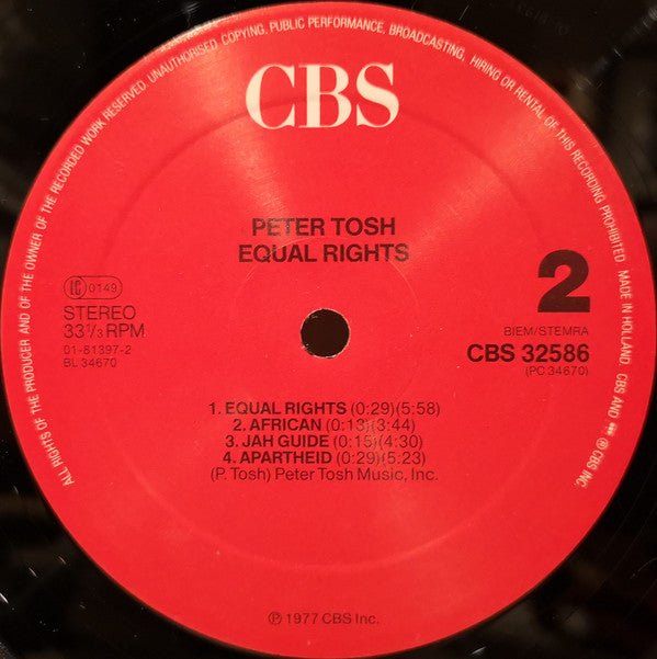 Peter Tosh : Equal Rights (LP, Album, RP)
