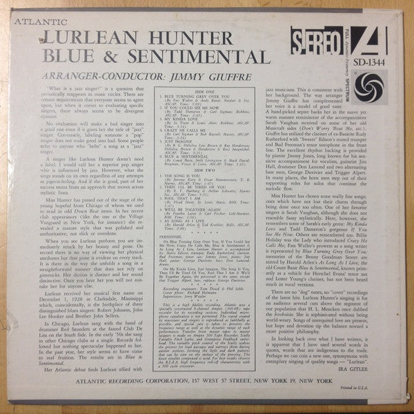 Lurlean Hunter : Blue & Sentimental (LP, Album)