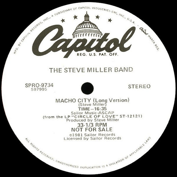 The Steve Miller Band* : Macho City (12", Promo)