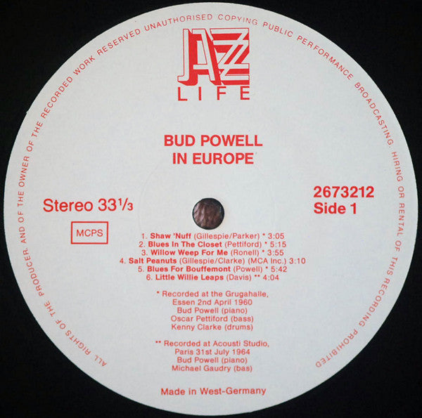 Bud Powell : In Europe (LP, Comp)
