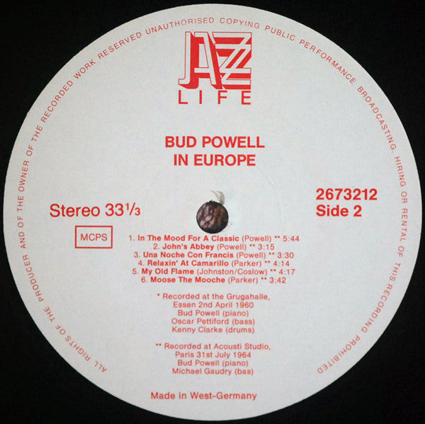 Bud Powell : In Europe (LP, Comp)
