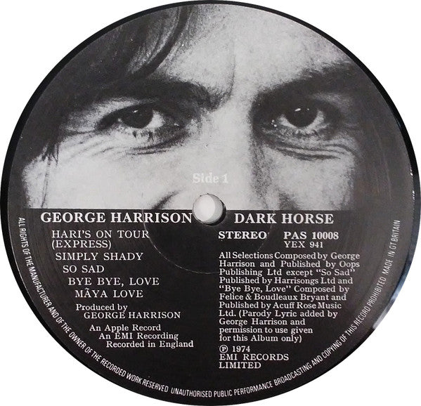 George Harrison : Dark Horse (LP, Album, Gat)