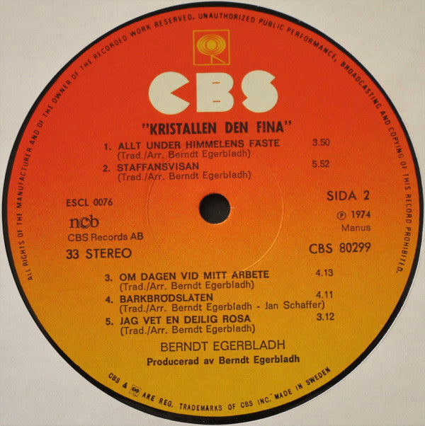Berndt Egerbladh ~ Kristallen Den Fina (Vinyl) - Djungel & Jazz