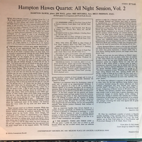 The Hampton Hawes Quartet ~ All Night Session! Vol. 2 (Vinyl) - Djungel & Jazz