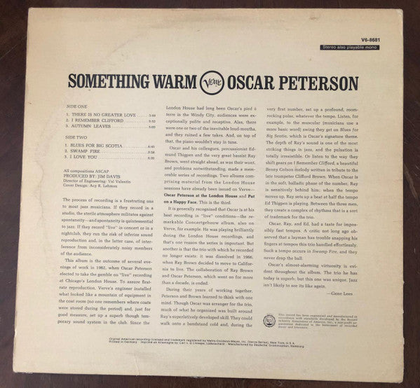 Oscar Peterson ~ Something Warm (Vinyl) - Djungel & Jazz