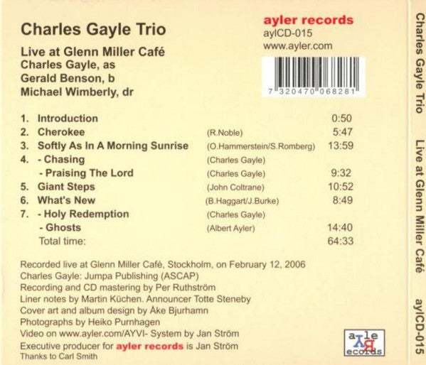 Charles Gayle Trio ~ Live At Glenn Miller Café (Vinyl) - Djungel & Jazz