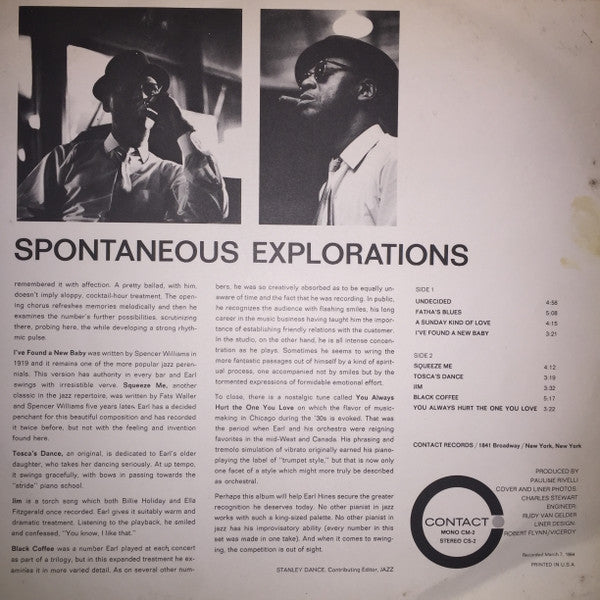Earl Hines ~ Spontaneous Explorations (Vinyl) - Djungel & Jazz