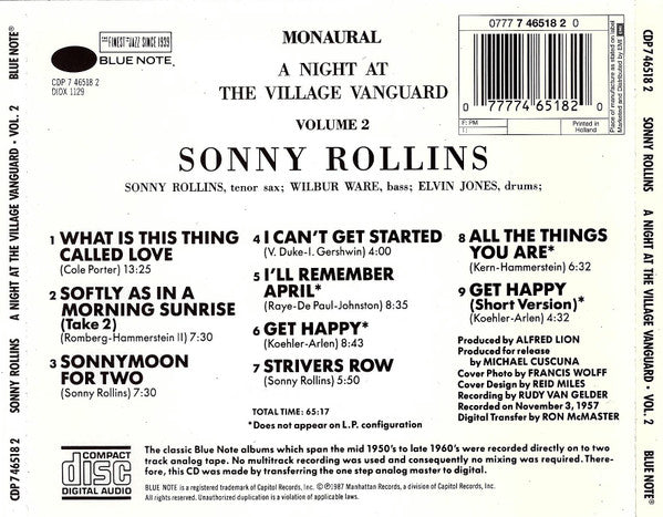 Sonny Rollins ~ A Night At The "Village Vanguard" • Volume 2 (Vinyl) - Djungel & Jazz