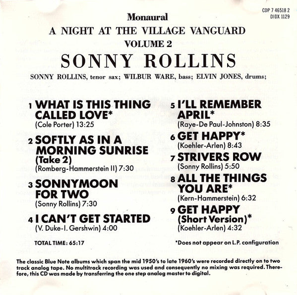 Sonny Rollins ~ A Night At The "Village Vanguard" • Volume 2 (Vinyl) - Djungel & Jazz