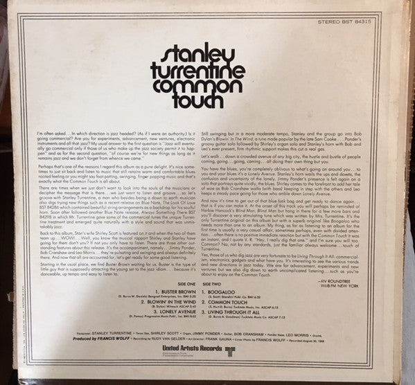 Stanley Turrentine Featuring Shirley Scott ~ Common Touch (Vinyl) - Djungel & Jazz