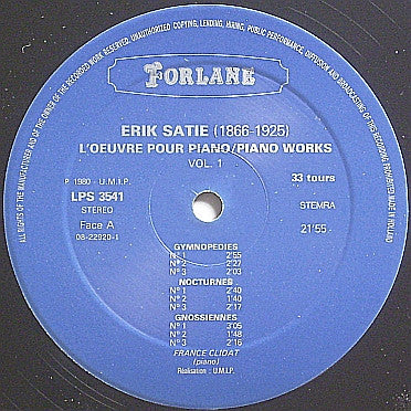 Erik Satie / France Clidat ~ Piano Works Vol. I (Vinyl) - Djungel & Jazz