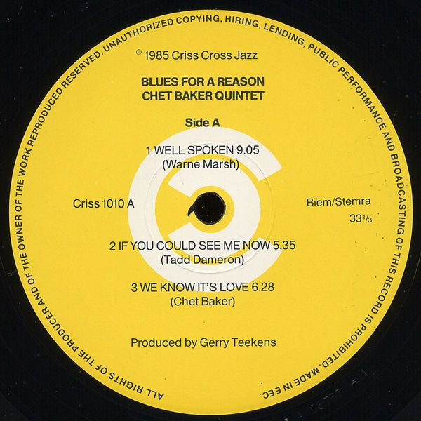 Chet Baker Quintet Featuring Warne Marsh ~ Blues For A Reason