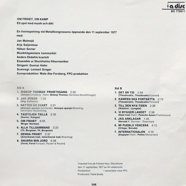 Various ~ Om Frihet, Om Kamp (Ett Spel Med Musik Och Dikt) (Vinyl) - Djungel & Jazz