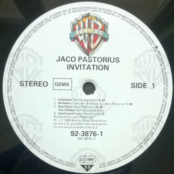 Jaco Pastorius Invitation (Vinyl, LP, Album)