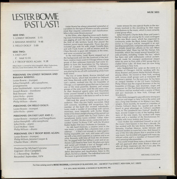 Lester Bowie : Fast Last! (LP, Album)