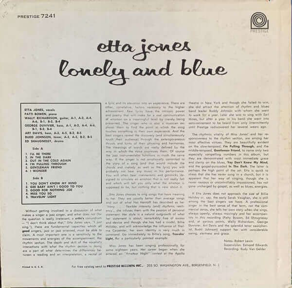 Etta Jones : Lonely And Blue (LP, Album, Mono)