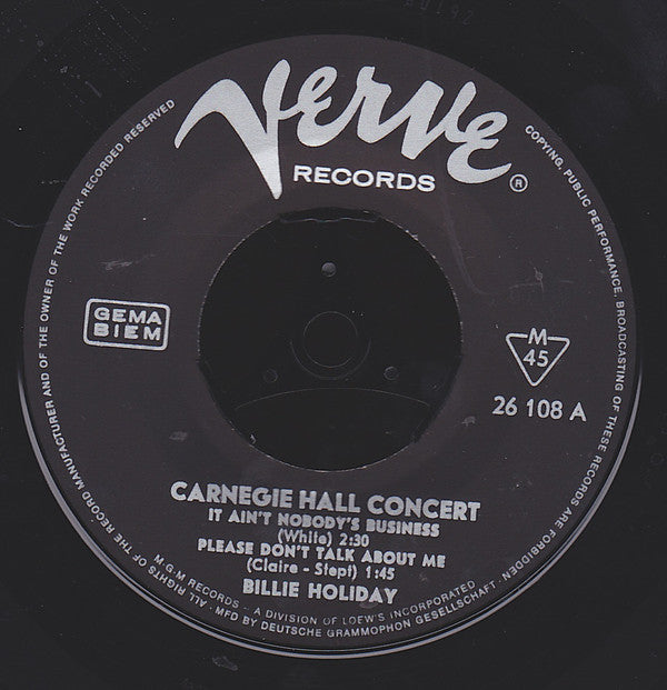Billie Holiday : Carnegie Hall Concert (7")