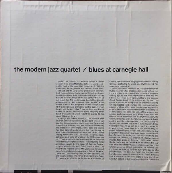 The Modern Jazz Quartet : Blues At Carnegie Hall (LP, Album, RE, Pre)