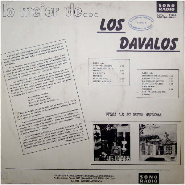 Los Davalos : Lo Mejor De... Los Davalos (LP, Comp, Mono)