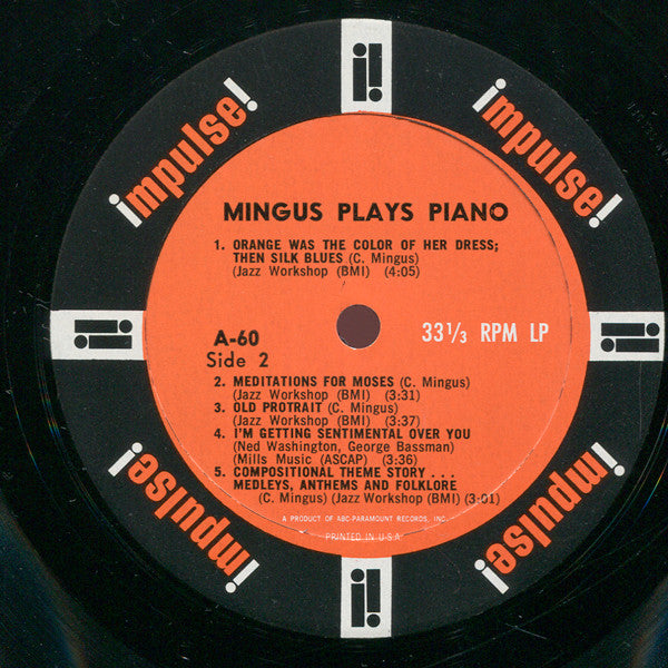 Charles Mingus : Mingus Plays Piano (Spontaneous Compositions And Improvisations) (LP, Album, Mono)