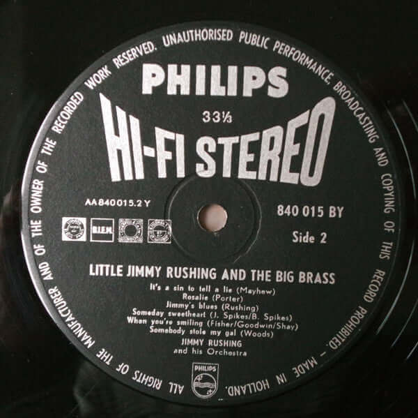 Jimmy Rushing And His Orchestra : Little Jimmy Rushing And The Big Brass (LP, Album)