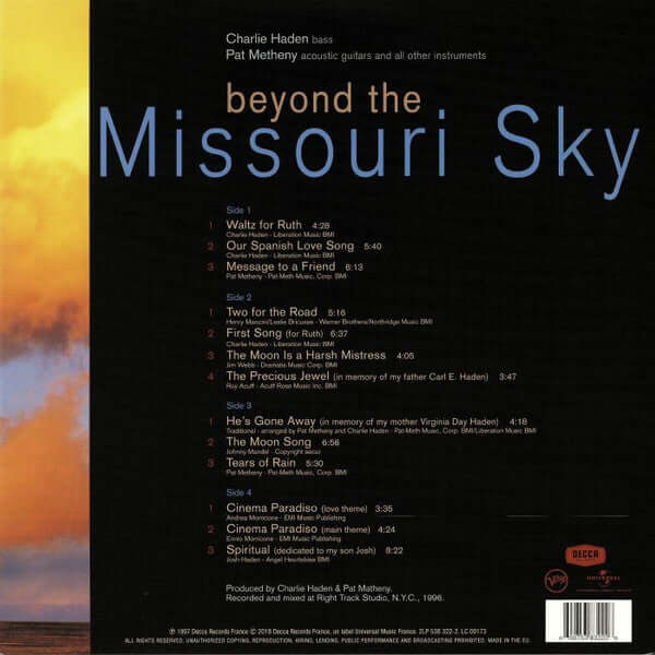 Charlie Haden & Pat Metheny ~ Beyond The Missouri Sky (Short Stories) (Vinyl) - Djungel & Jazz