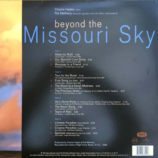 Charlie Haden & Pat Metheny ~ Beyond The Missouri Sky (Short Stories) (Vinyl) - Djungel & Jazz