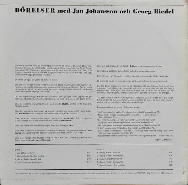 Jan Johansson / Georg Riedel : Rörelser (LP, Album)