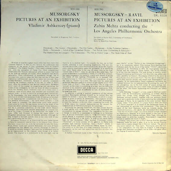 Mussorgsky* - Ravel* / Vladimir Ashkenazy, Zubin Mehta, Los Angeles Philharmonic* : Two Complete Performances Of Pictures At An Exhibition (LP, RE)