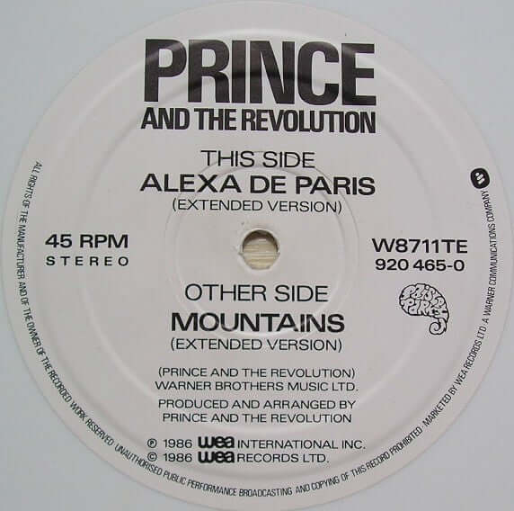 Prince And The Revolution : Mountains (10", Ltd, Whi)