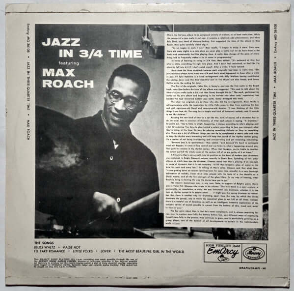 Max Roach : Jazz In 3/4 Time (LP, Album, Mono)