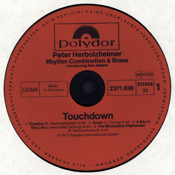 Peter Herbolzheimer Rhythm Combination & Brass Introducing Don Adams : Touchdown (LP, Album)