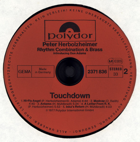 Peter Herbolzheimer Rhythm Combination & Brass Introducing Don Adams : Touchdown (LP, Album)